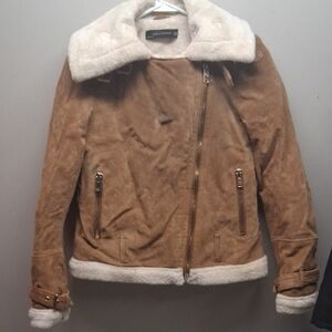 Zara Camel Teddy Jacket with Ivory Trim